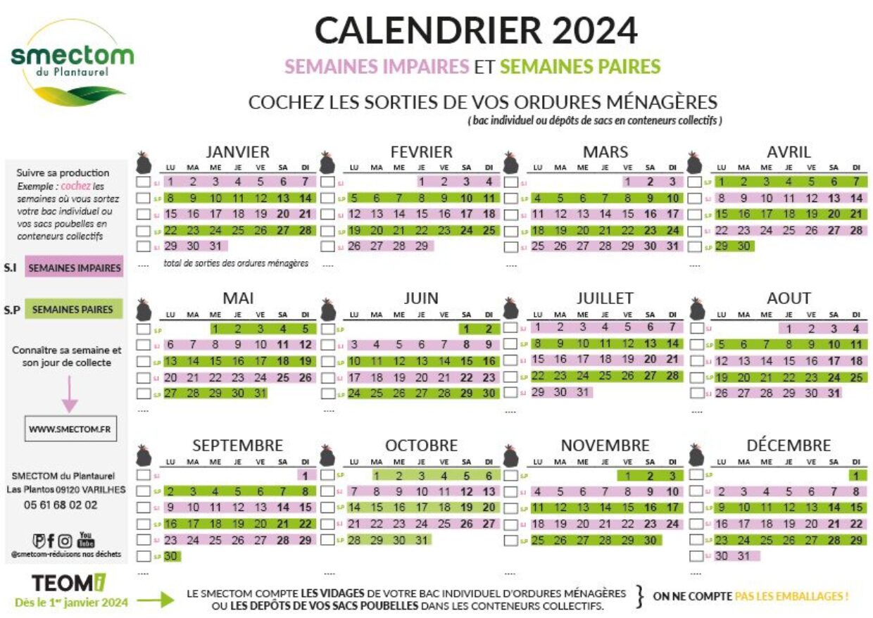 Semaines paires et impaires 2023 SMECTOM du Plantaurel (09)